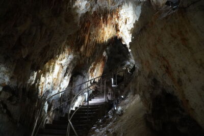 Stairway inside the cave with glare-free LED lighting – energy-efficient lighting technology by Cave Lighting