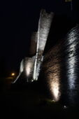 LED uplights illuminating the exterior wall of Castle Greifenstein at night