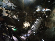 LED lighting highlighting the rock wall structure in the Bilstein Cave