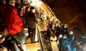 Visite de grotte pendant l’atelier aux Grottes de Han – démonstration de l’éclairage LED