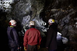 Installation team working on lighting in the Klutert Cave
