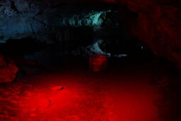 Red-blue LED light show in Herrmann’s Cave with show cave illumination