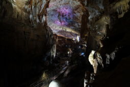 Ceiling lighting emphasizing the cave ceiling structure in the Prometheus Cave