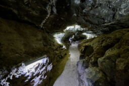Underground passage in the Klutert Cave with light accents