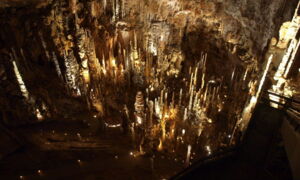 Main hall of Aven Armand with impressive LED lighting