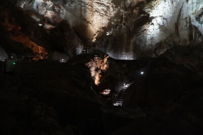 Illuminated main passage of a Slovakian cave with modern LED technology