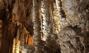 Dripstone formations in Aven Armand with LED lighting