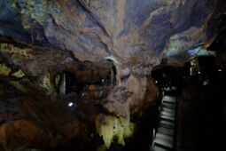 Illuminated visitor path with modern LED technology in the Bilstein Cave