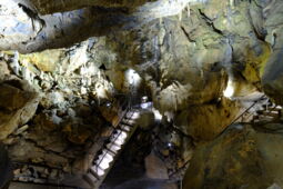 Light accents highlighting the natural rock formations of the Bilstein Cave