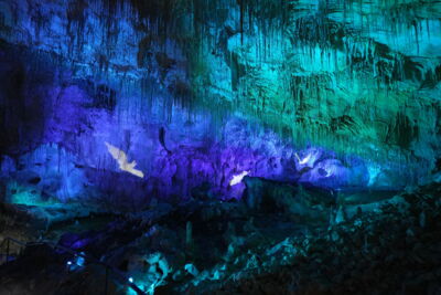 Color lighting scene in a cave using modern LED technology