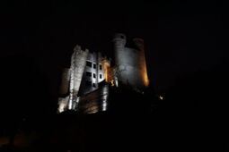Wide view of Castle Greifenstein Germany with white LED illumination
